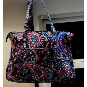 Vera Bradley Large Quilted Tote Bag In Retired Petal Paisley Pattern Zip Top